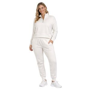 Danskin Cream Athleisure Set Quarter Zip Pullover and Jogger Sweatpants Size M